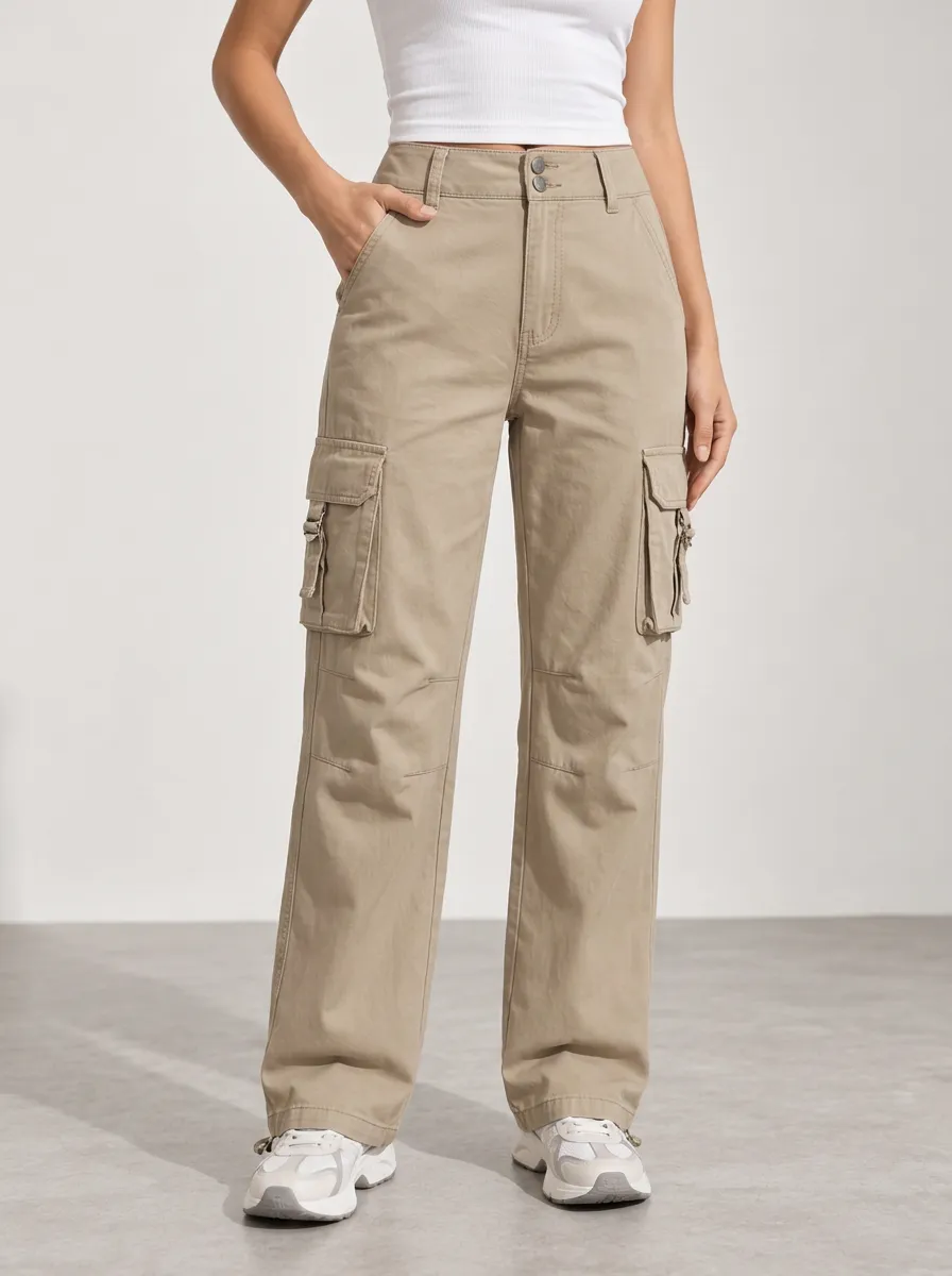 Women's Clean Utility Cargo Multi-Pocket Straight Leg Pants