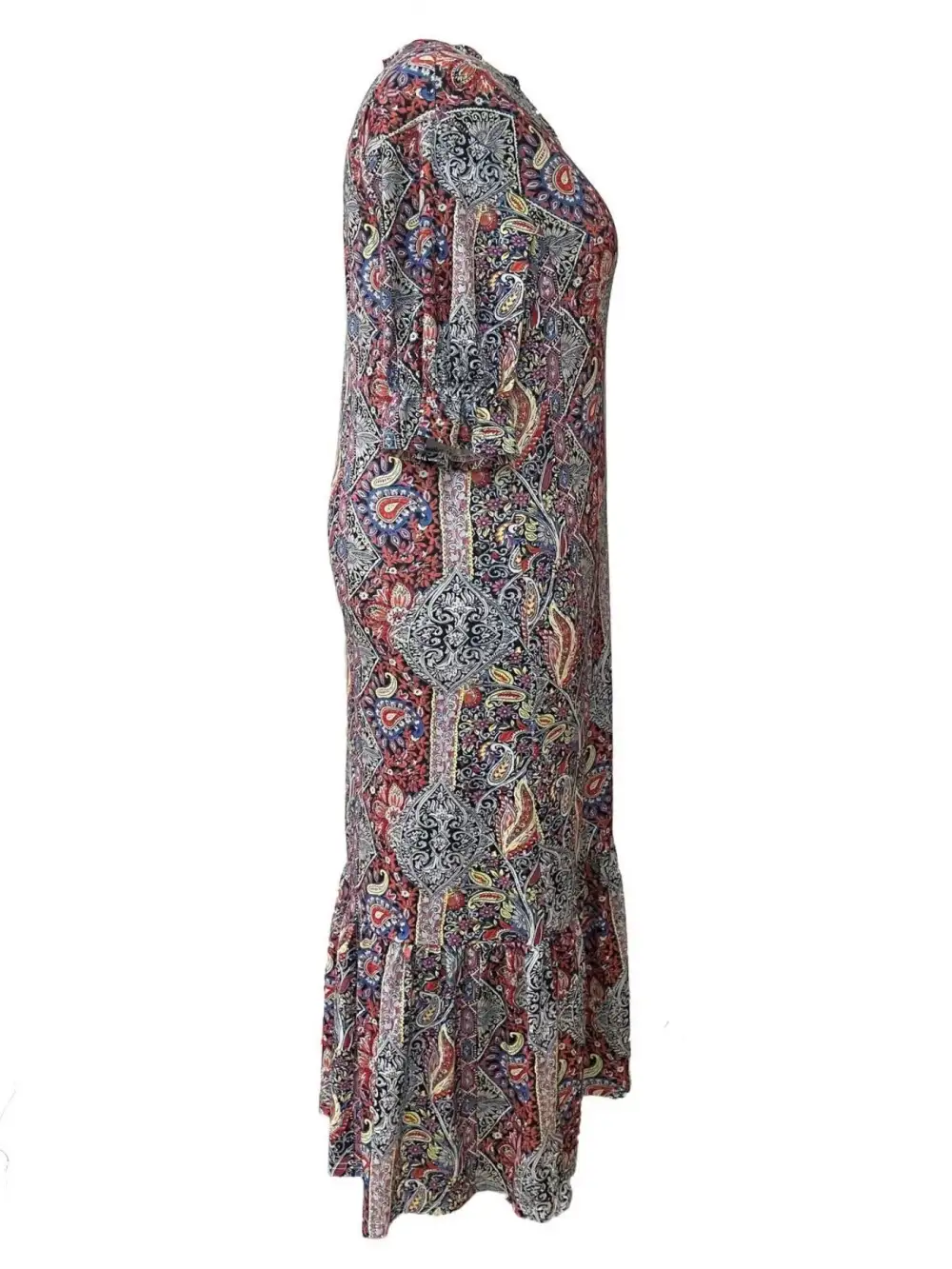 Plus Size Bohemian Paisley Printed Ruffle Hem Midi Dress
