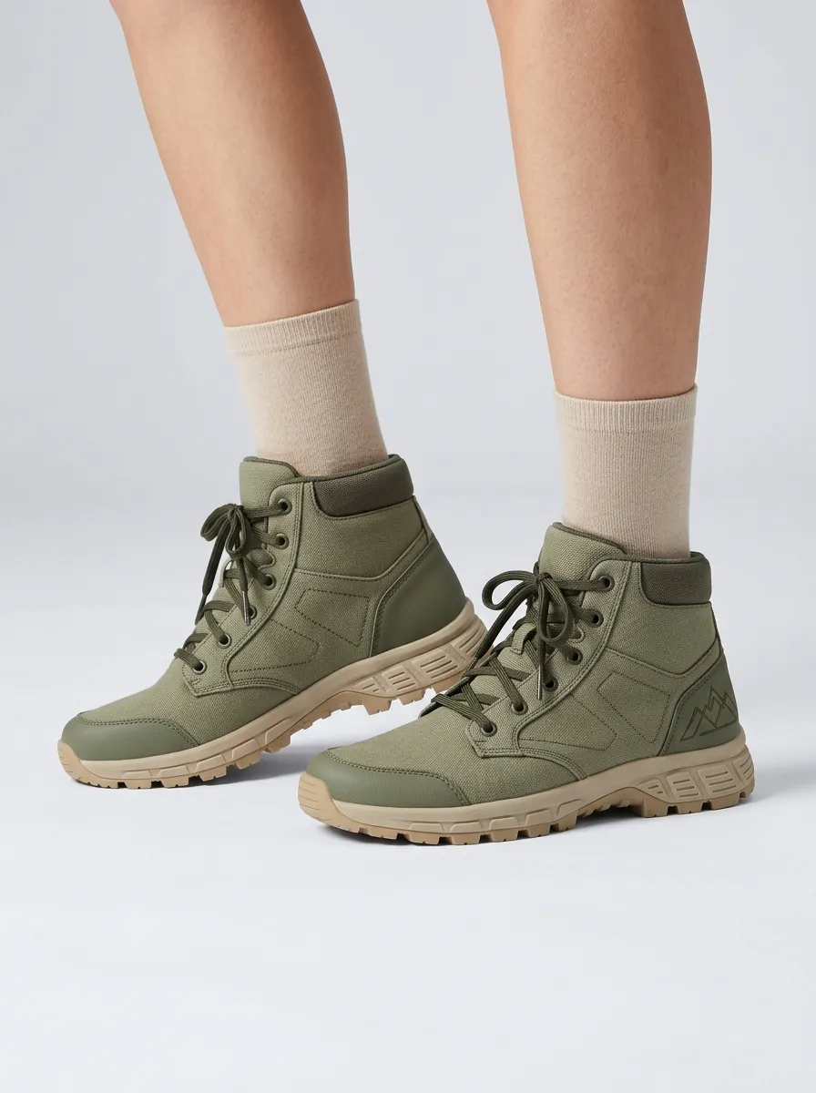 Pathway Mountain-Motif Canvas Hiking Boots