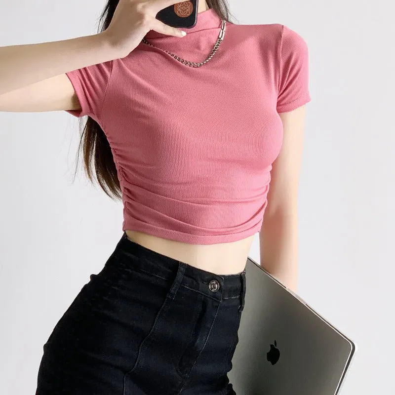 Half Mock Neck Cropped Tee