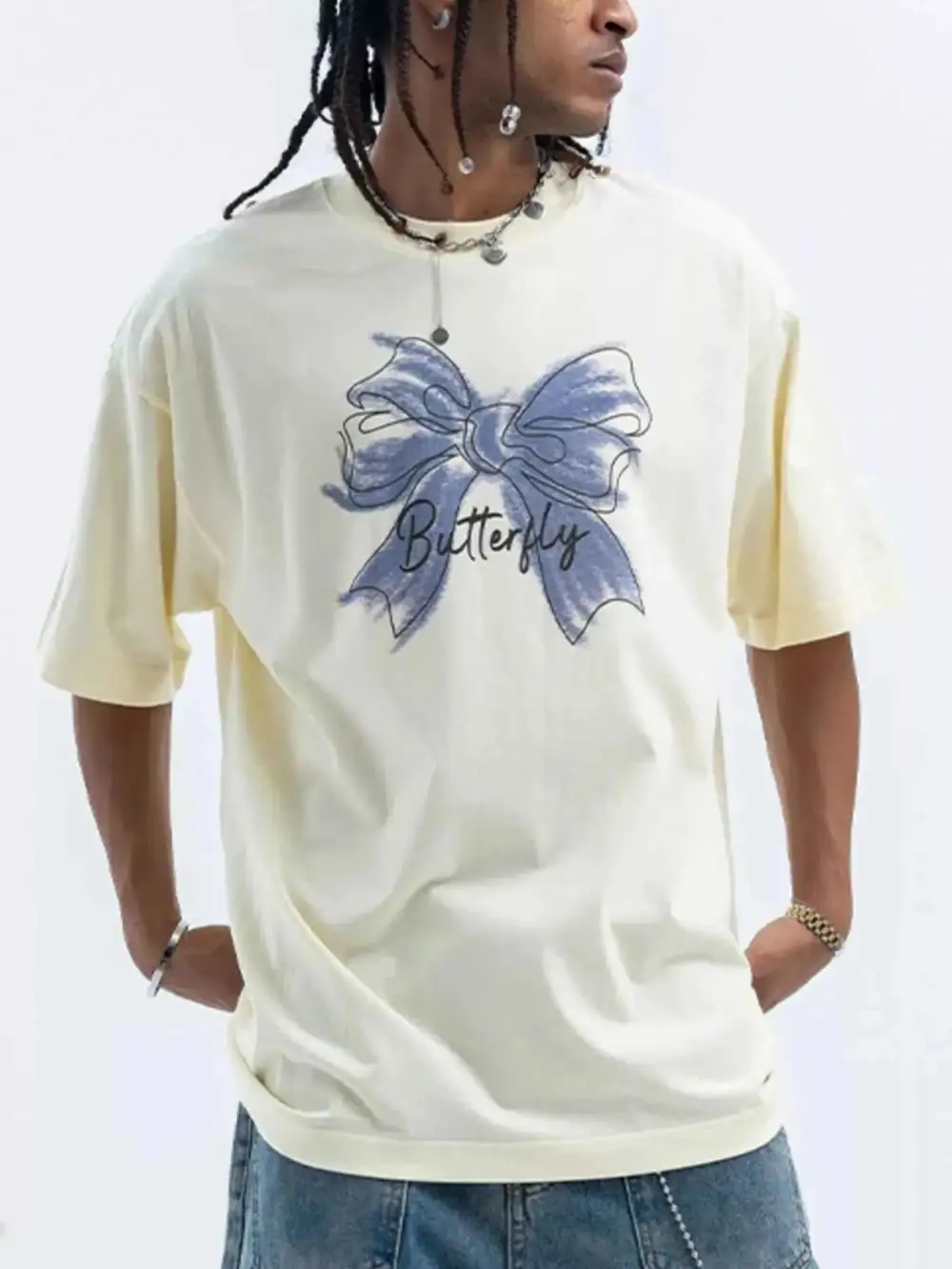 Bow Butterfly Round Neck Short Sleeve T-Shirt