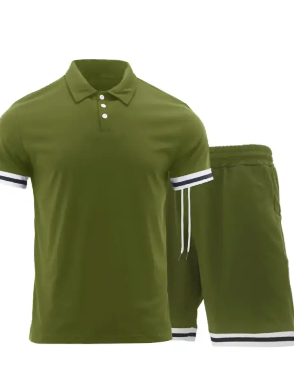 Short Sleeve Button Detail Polo And Shorts Set