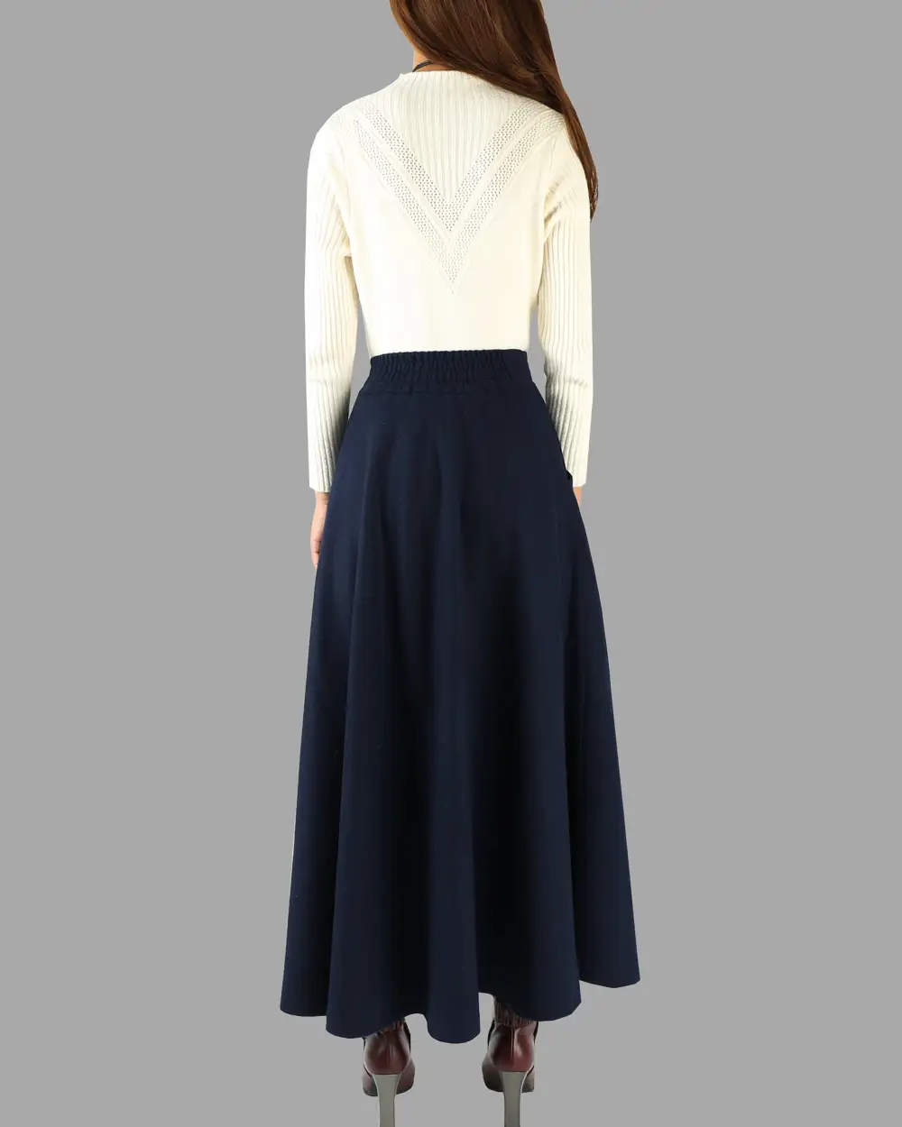 Pleated Wool A Line Maxi Skirt