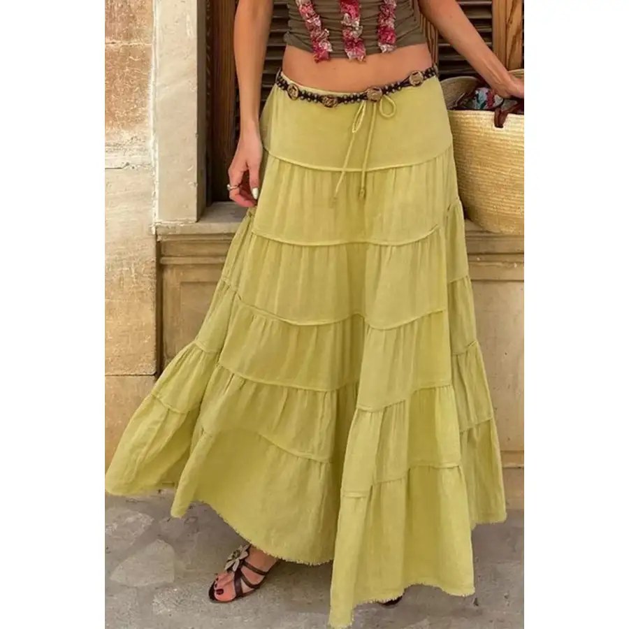 Bohemian Tiered Maxi Skirt with Drawstring Waist