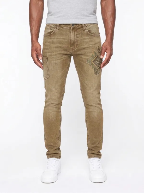 Men's Tribal Geometric Pattern Printed Slim-Fit Jeans