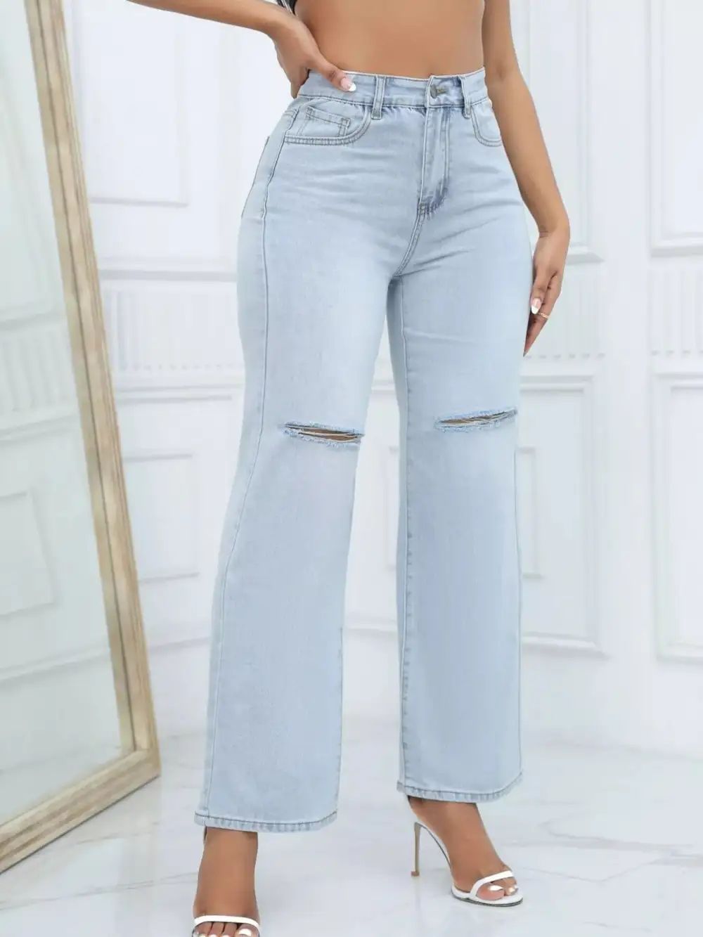 Distressed Wide-Leg Jeans