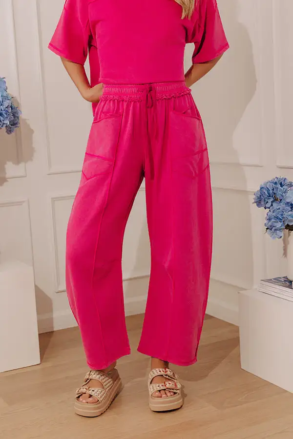 High Waist Relaxed Barrel Leg Ruffle Drawstring Pants
