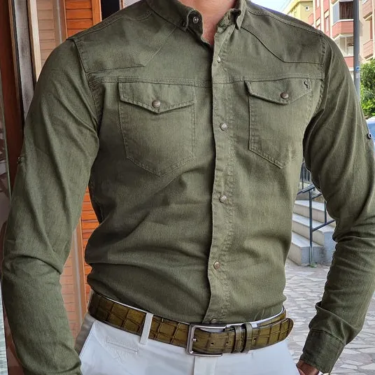 Structured Long Sleeve Slim Fit Cotton Casual Shirt