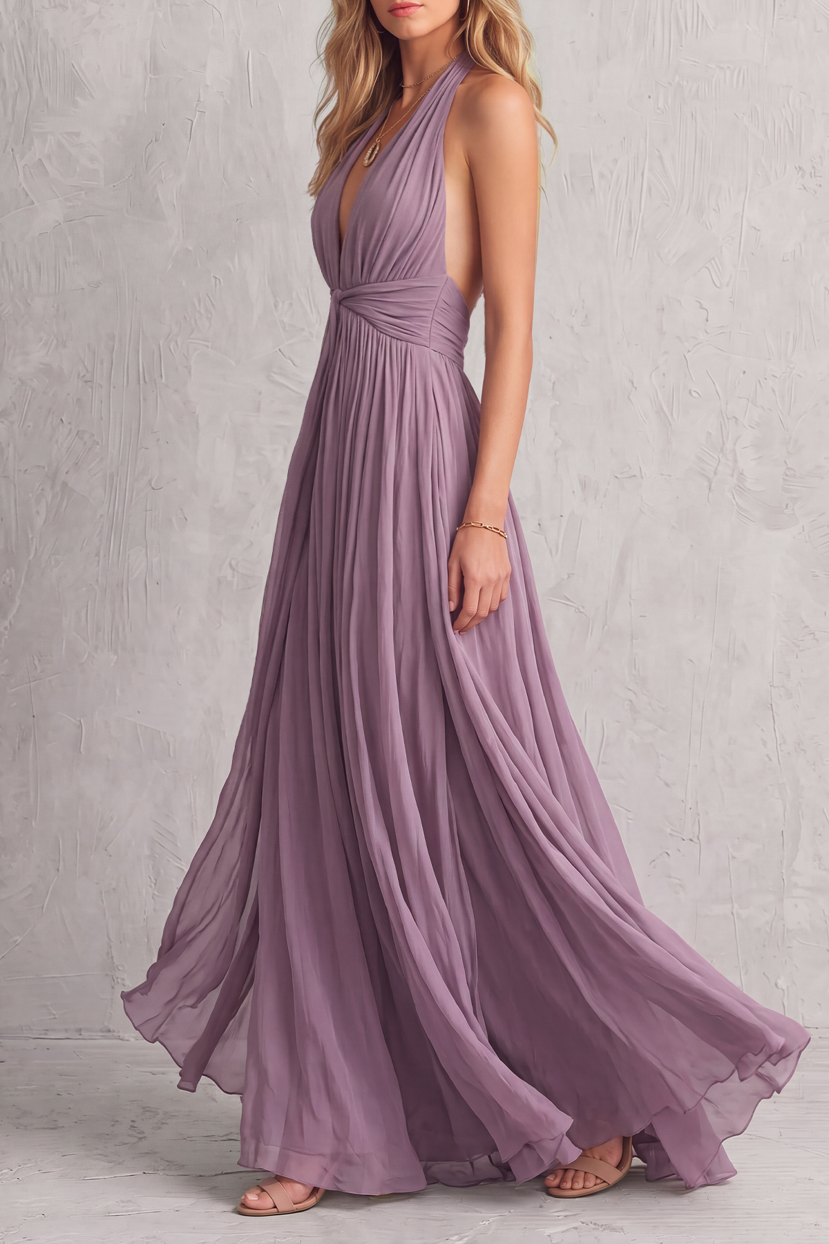 Halter Neck Ruched Maxi Dress