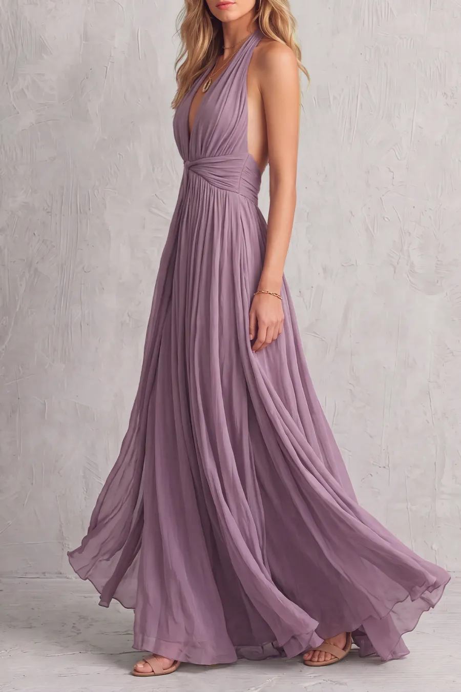 Halter Neck Ruched Maxi Dress