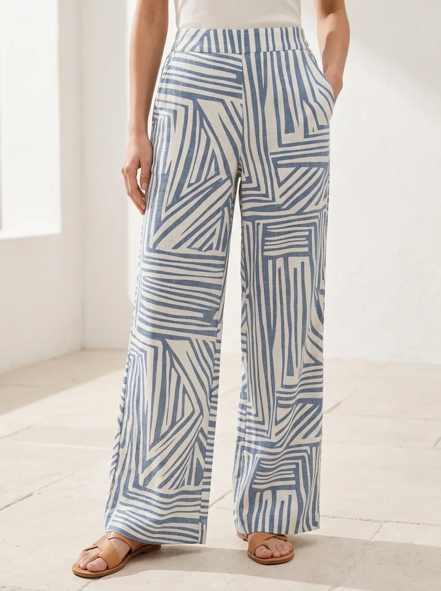 Women's Geometric Abstract Effortless Printed Wide Leg Pants