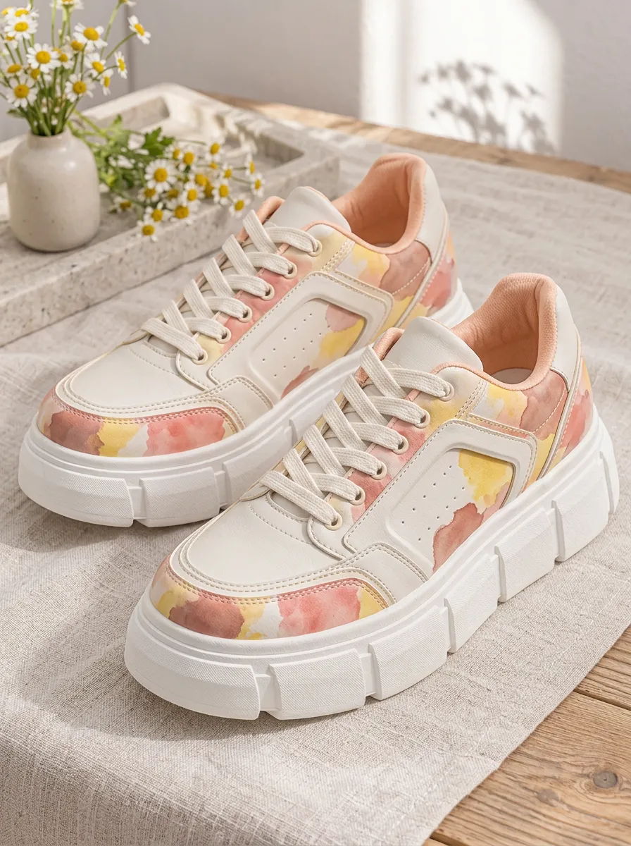 Women's Pastel Watercolor Abstract Everyday Skate Shoes