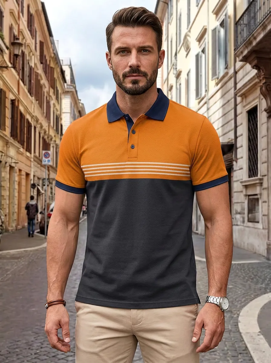 Men's Business Inspired Colorblock Striped Polo Shirt