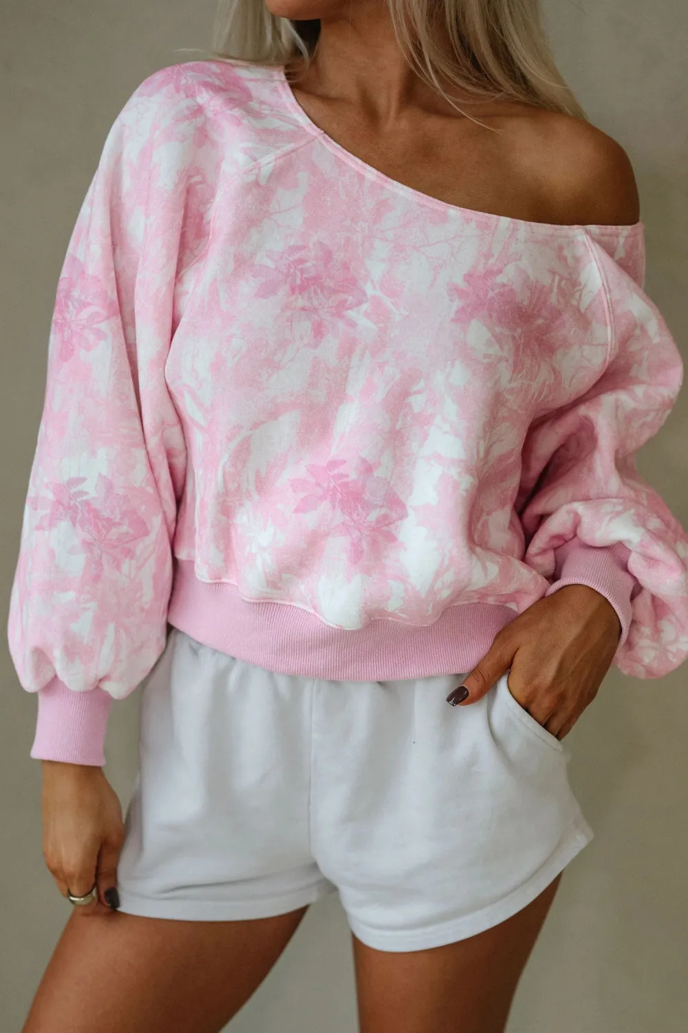 Pink Abstract Woodland Print Asymmetric Top