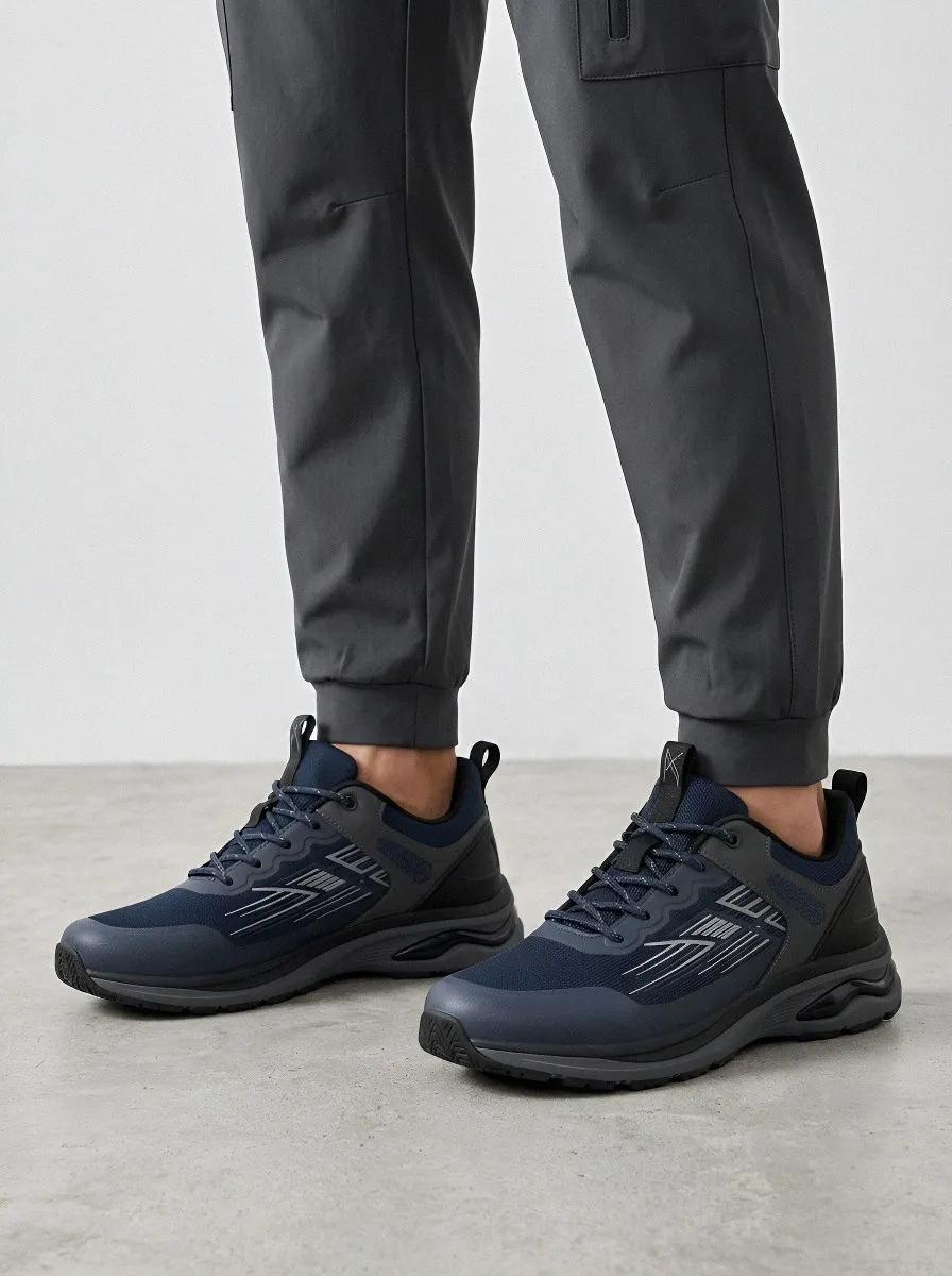 Men's Navy Sport Geometric Pattern Athletic Sneakers