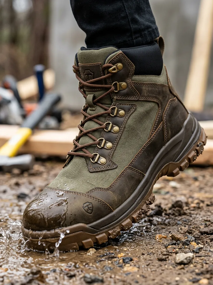 Unisex Waterproof Leather Canvas Tactical Work Boots