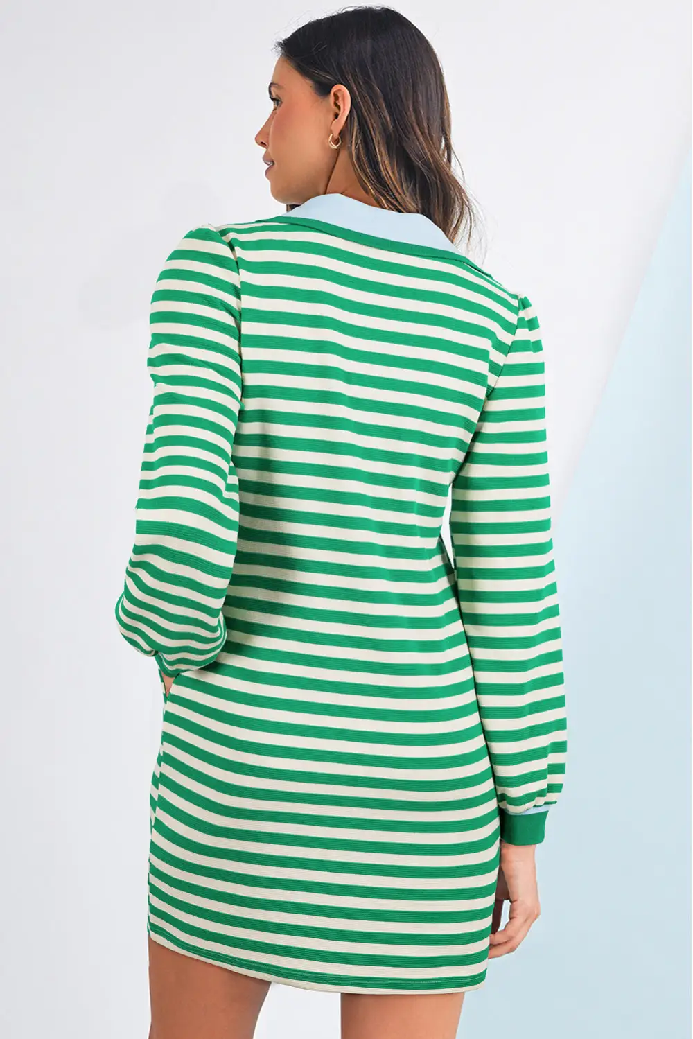 Contrast Collar Split Neck Long Sleeve Mini Dress