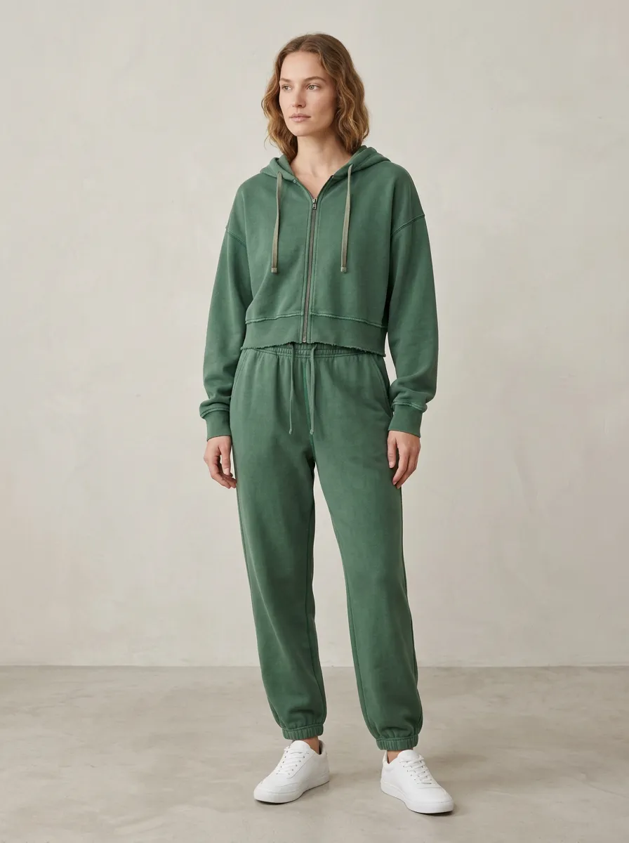 Studio Athleisure-Look Women's Cropped Zip-Up Hoodie Jogger Active Set