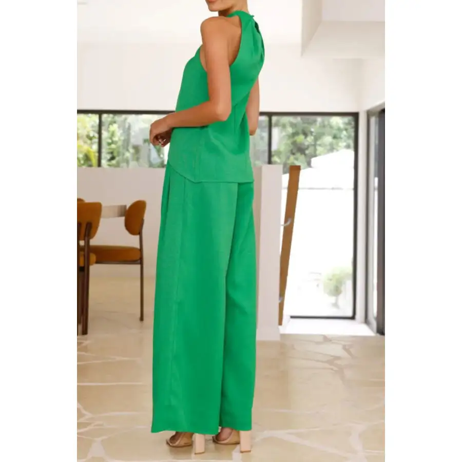 Halter Neck Top and Wide Leg Pants Set