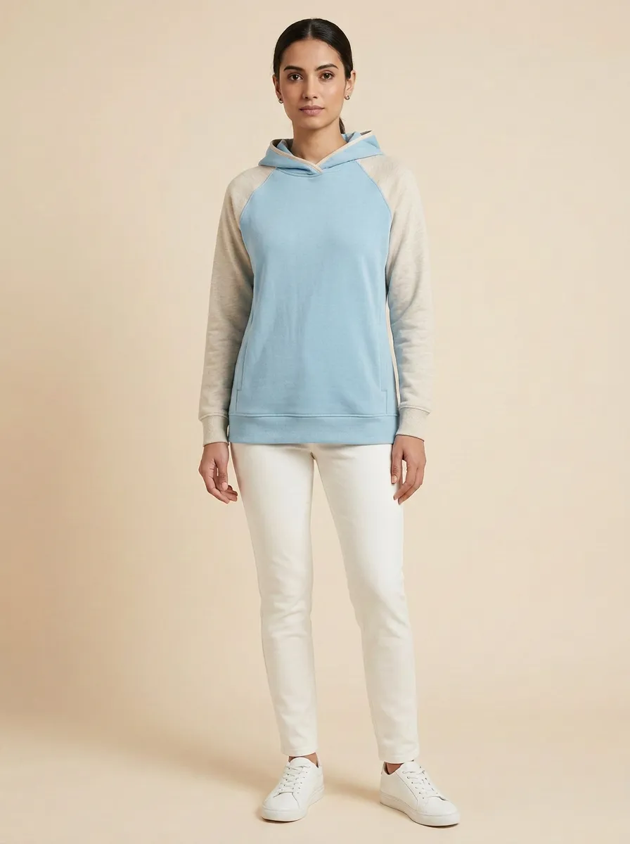 Women's Raglan Colorblock Kangaroo-Pocket Pullover Hoodie
