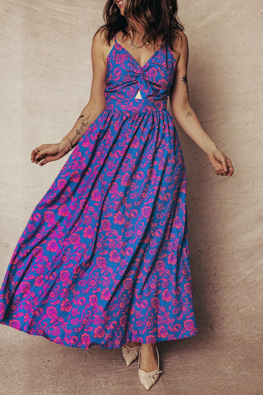 Blue Floral Tie Back Maxi Dress