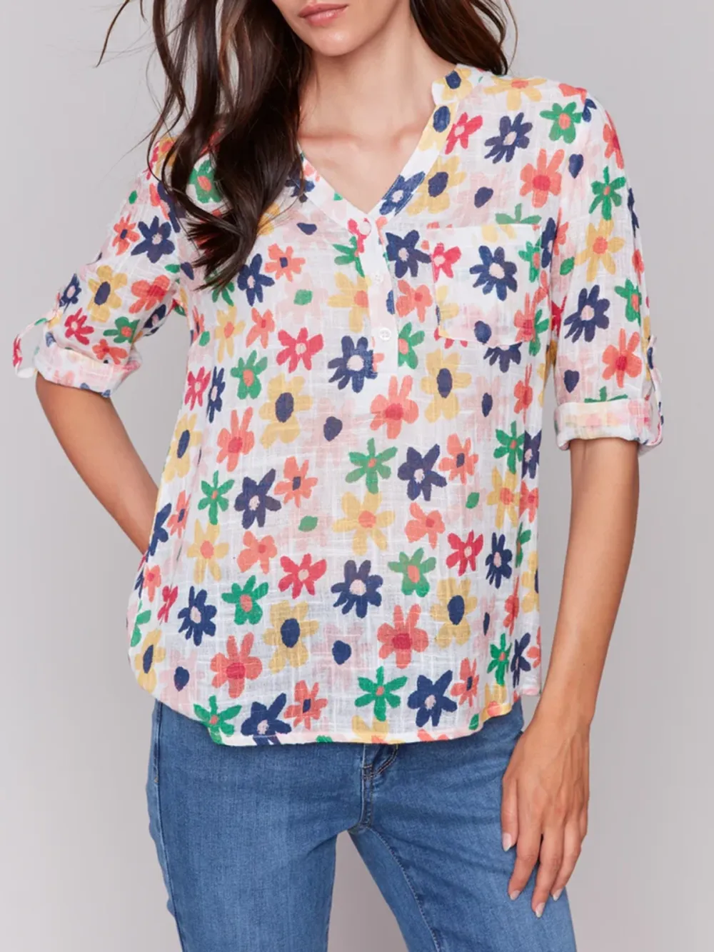 Artistic Cotton V-Neck Short Sleeves