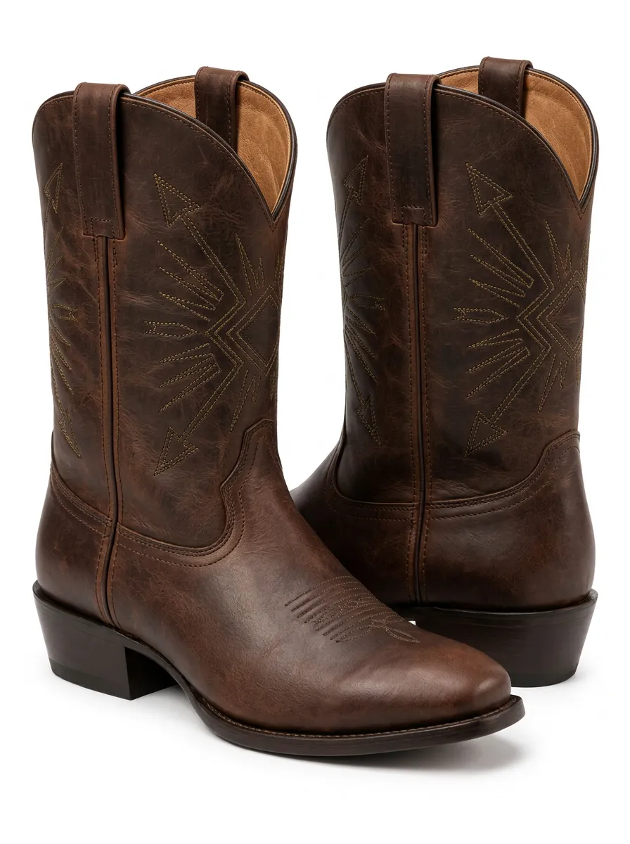 Men's Star Embroidered Western Print Cowboy Boots