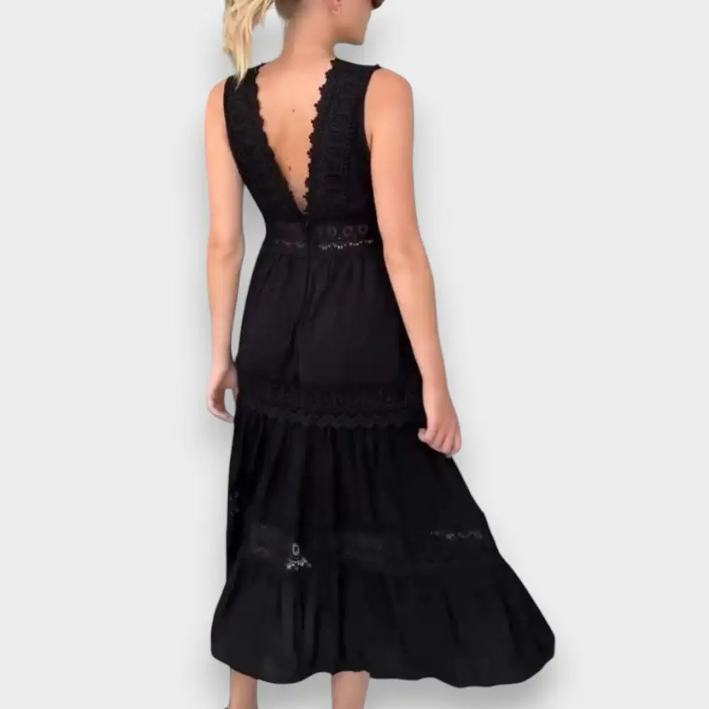 V-Neck Lace Flowing Casual Dress