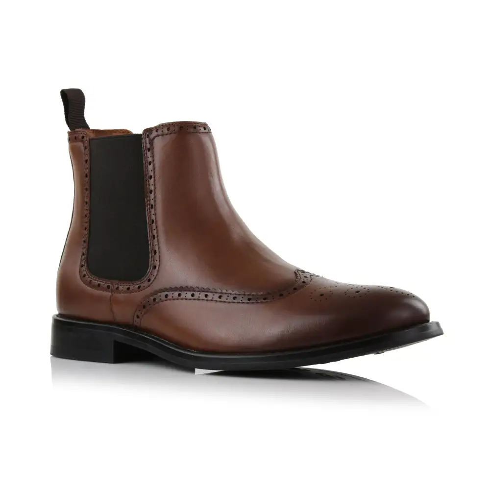 Faux-Leather Wingtip Brogue Chelsea Boots