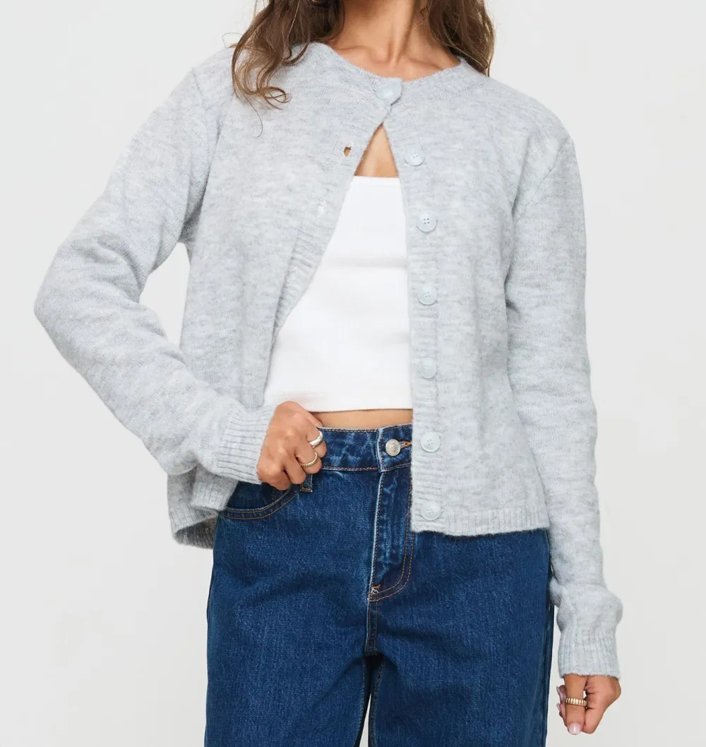 Gray Knit Ruched Button-Up Cardigan