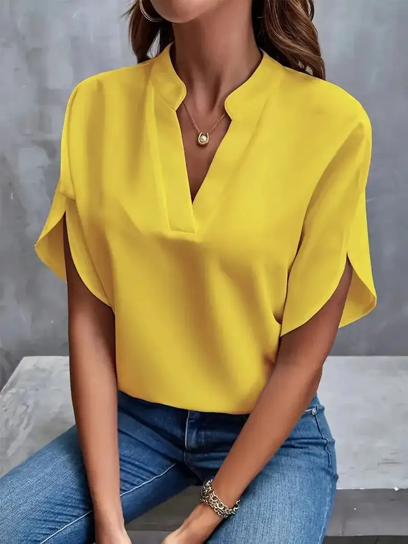  Polished V Neck Flowy Blouse