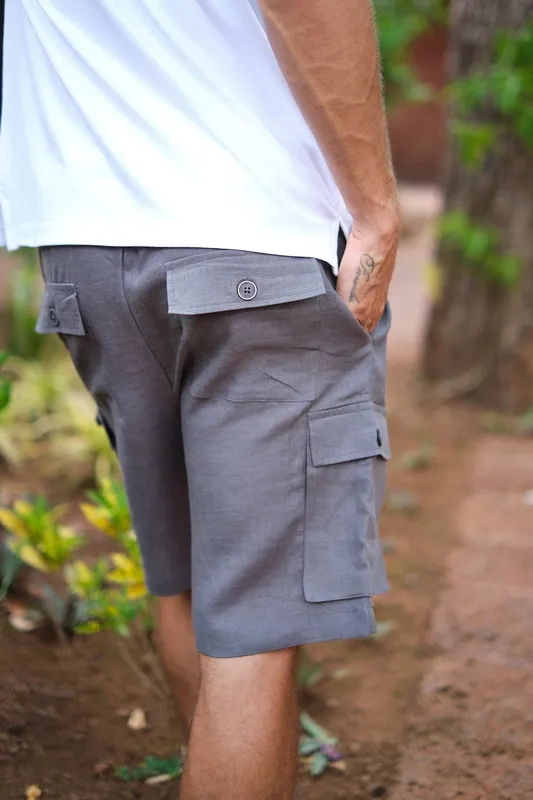 Slate Gray Linen Cargo Shorts