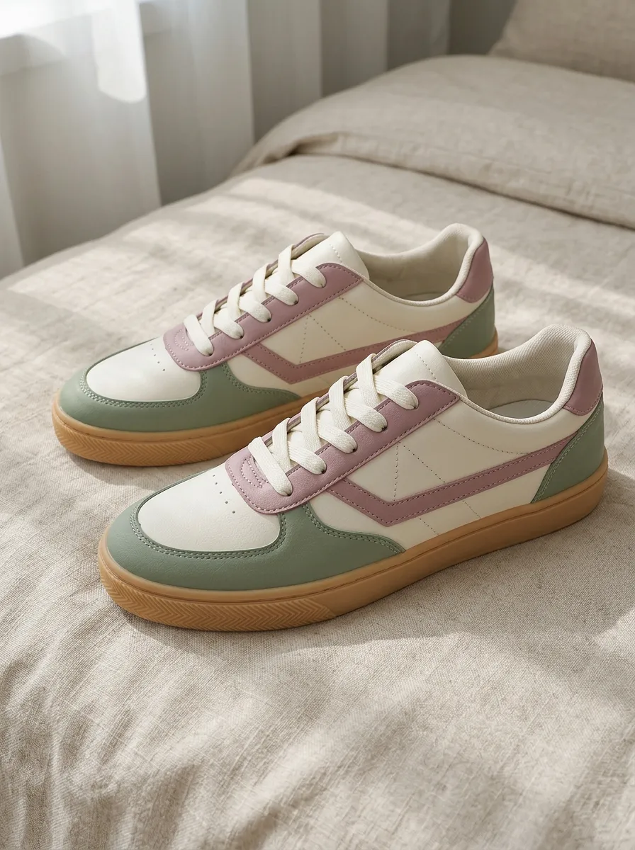 Women's Pastel Colorblock Sage Green Pink Printed Sneakers