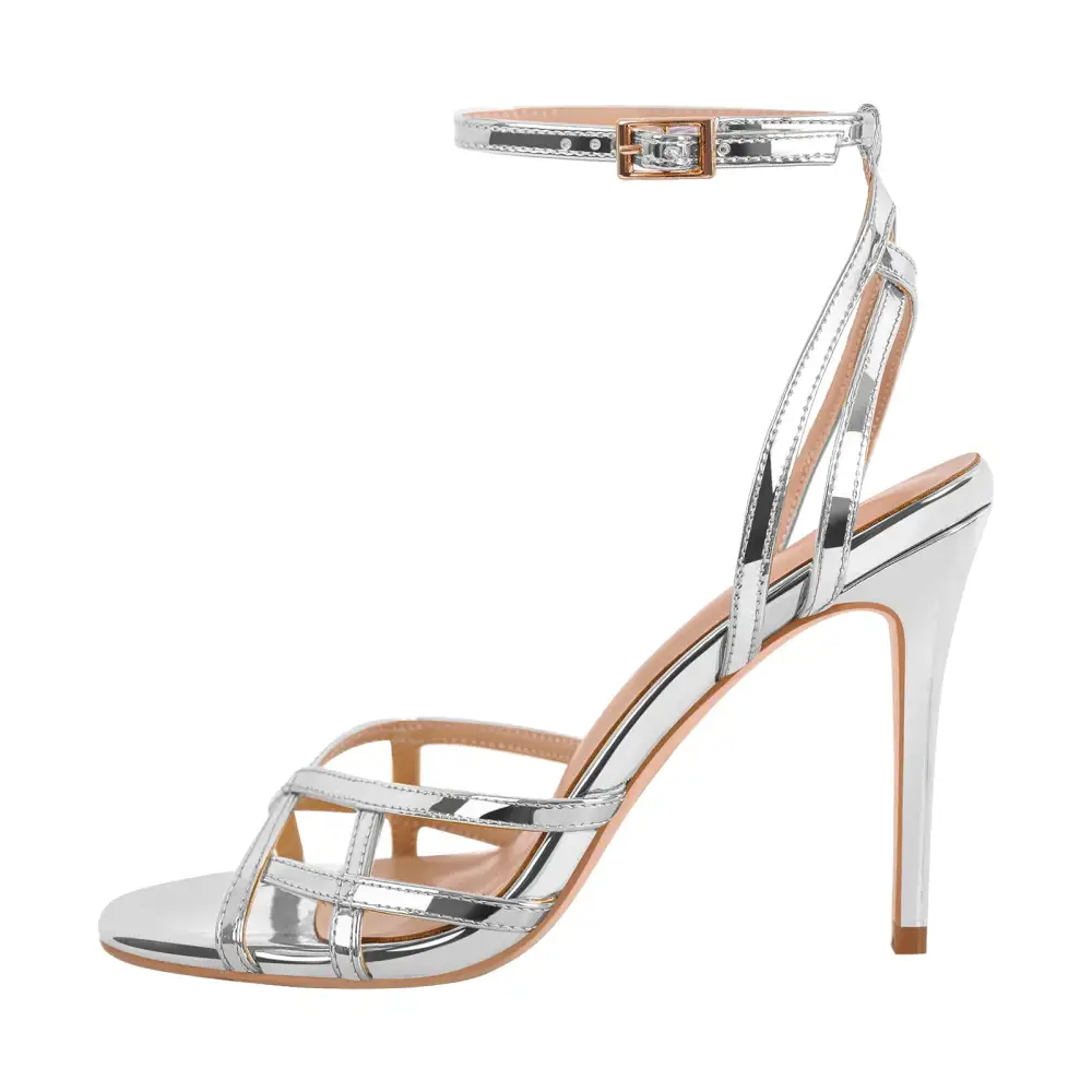 Round Toe Ankle Strap Stiletto Sandals
