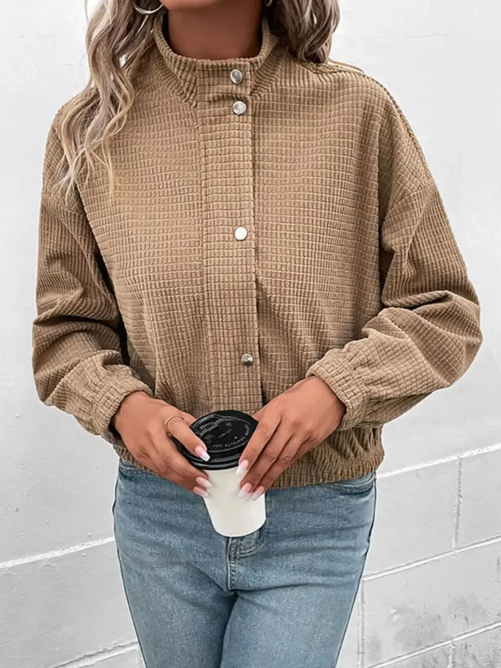 Drop Shoulder Collared Casual Jacket