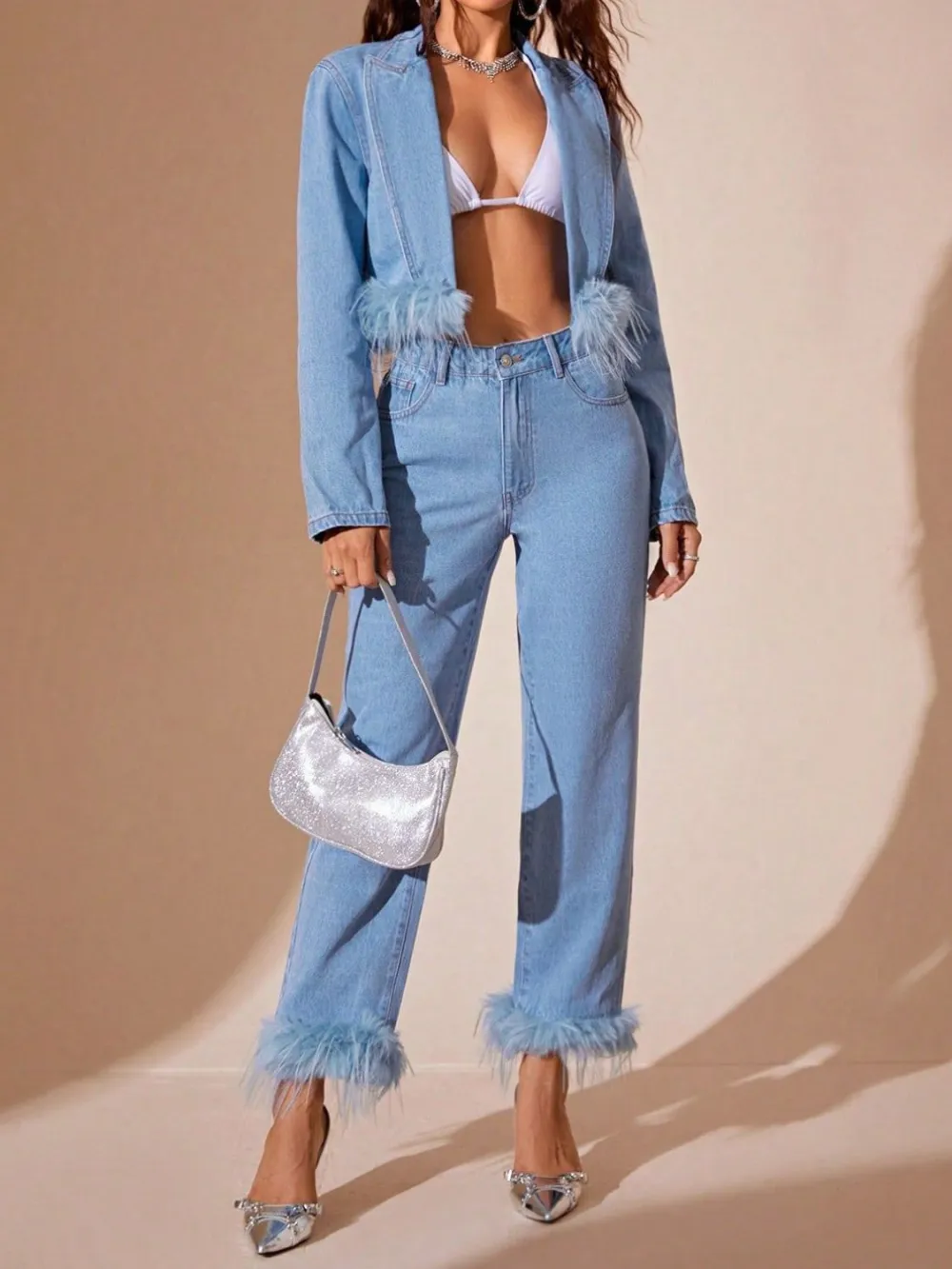 Plush Hem High Rise Straight Denim Jeans