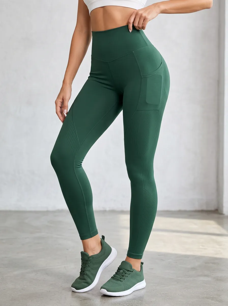 Ribbed Pocket Detail High Waist Shaping Leggings