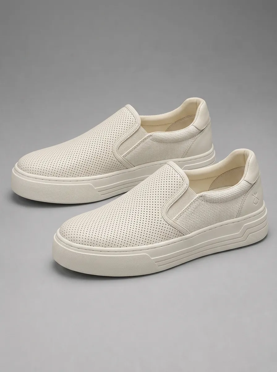Men's Minimalist Off-White Perforated Slip-on Sneakers