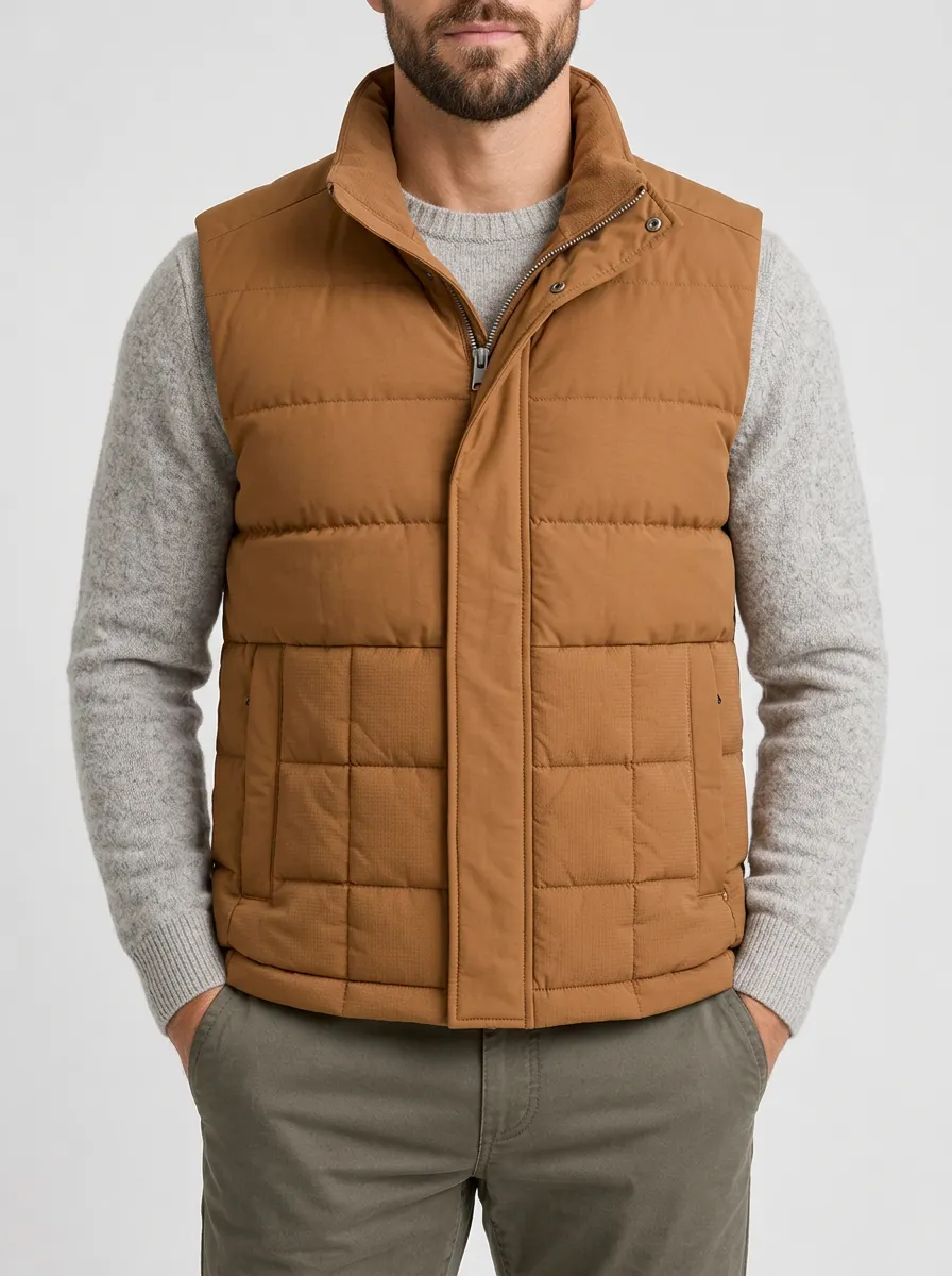 Men's Tan Quilted Layering Vest for Winter Ready Layering