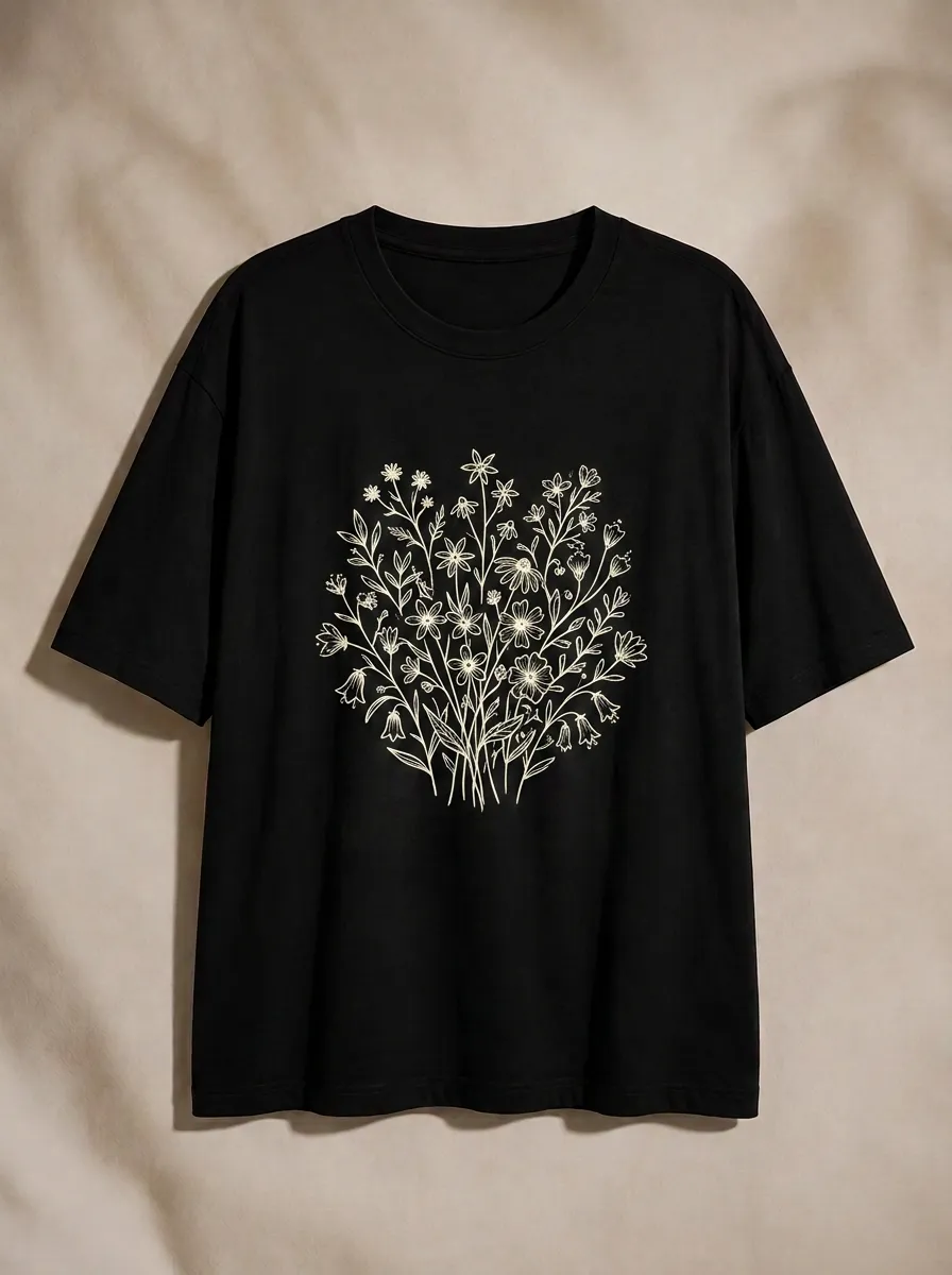 Women's Botanical Nature Lover Wildflower Bouquet Printed T-shirt