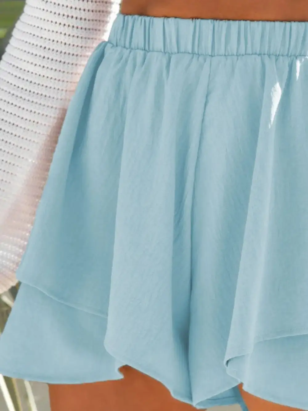 High-Waisted Elastic Waistband Layered Shorts