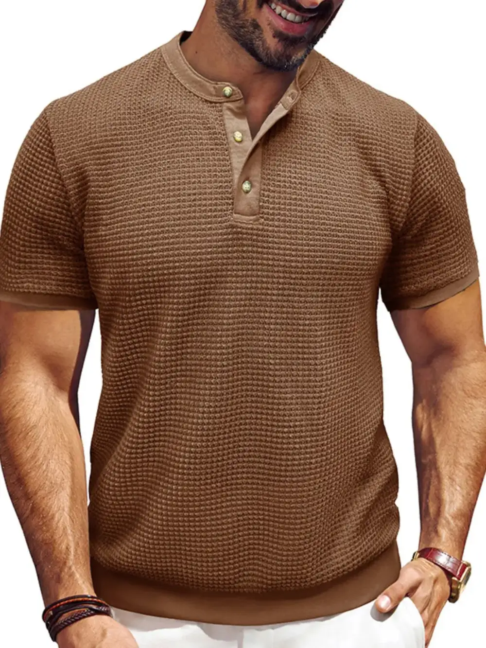 Textured Henley Short Sleeve Tee
