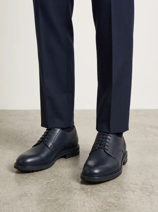 Men's Business Casual Navy Blue Textured Leather Oxford Shoes