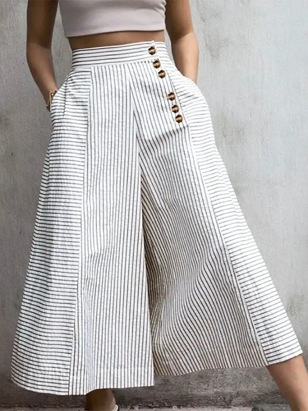 Women's Utility Wide Leg Loose Fit Striped Pants