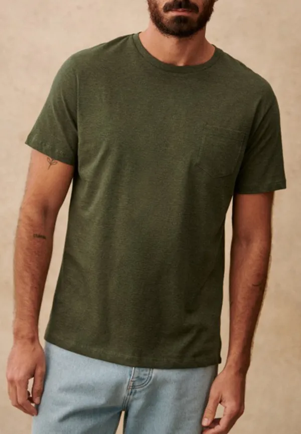 Mottled Khaki Textured Crew Neck Casual T-Shirt