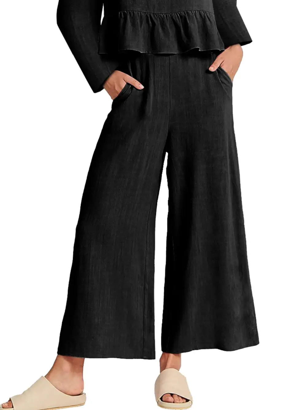 Ruffled Hem Long Sleeve Top and Pants Set