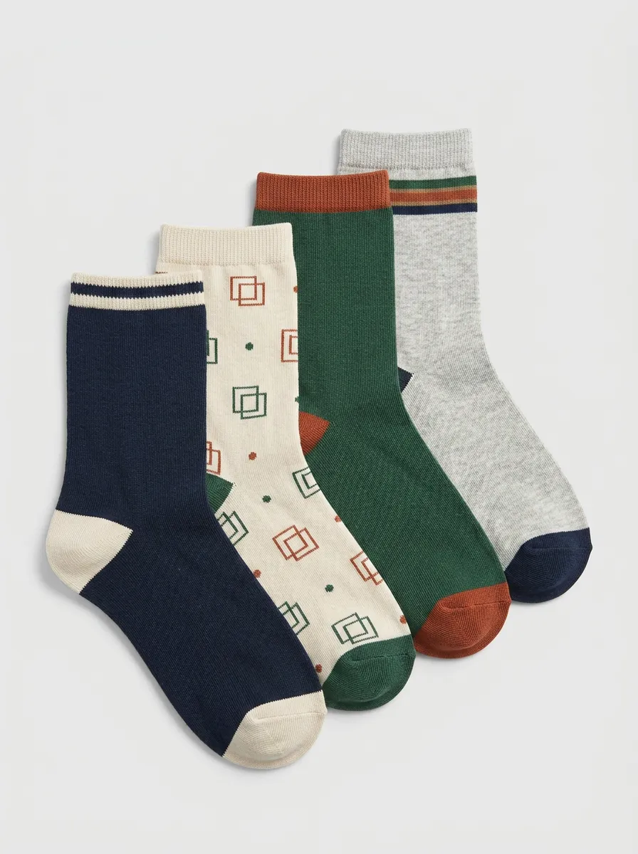 Classic Geometric Men's Four-Pair Long Socks