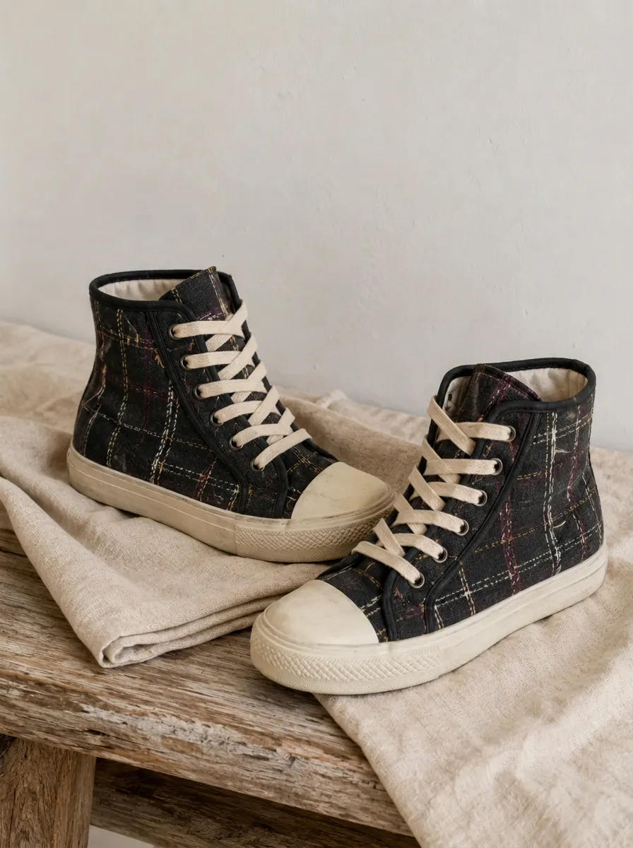Women's Refined Vintage Plaid Pattern Patterned High Top Canvas Shoes