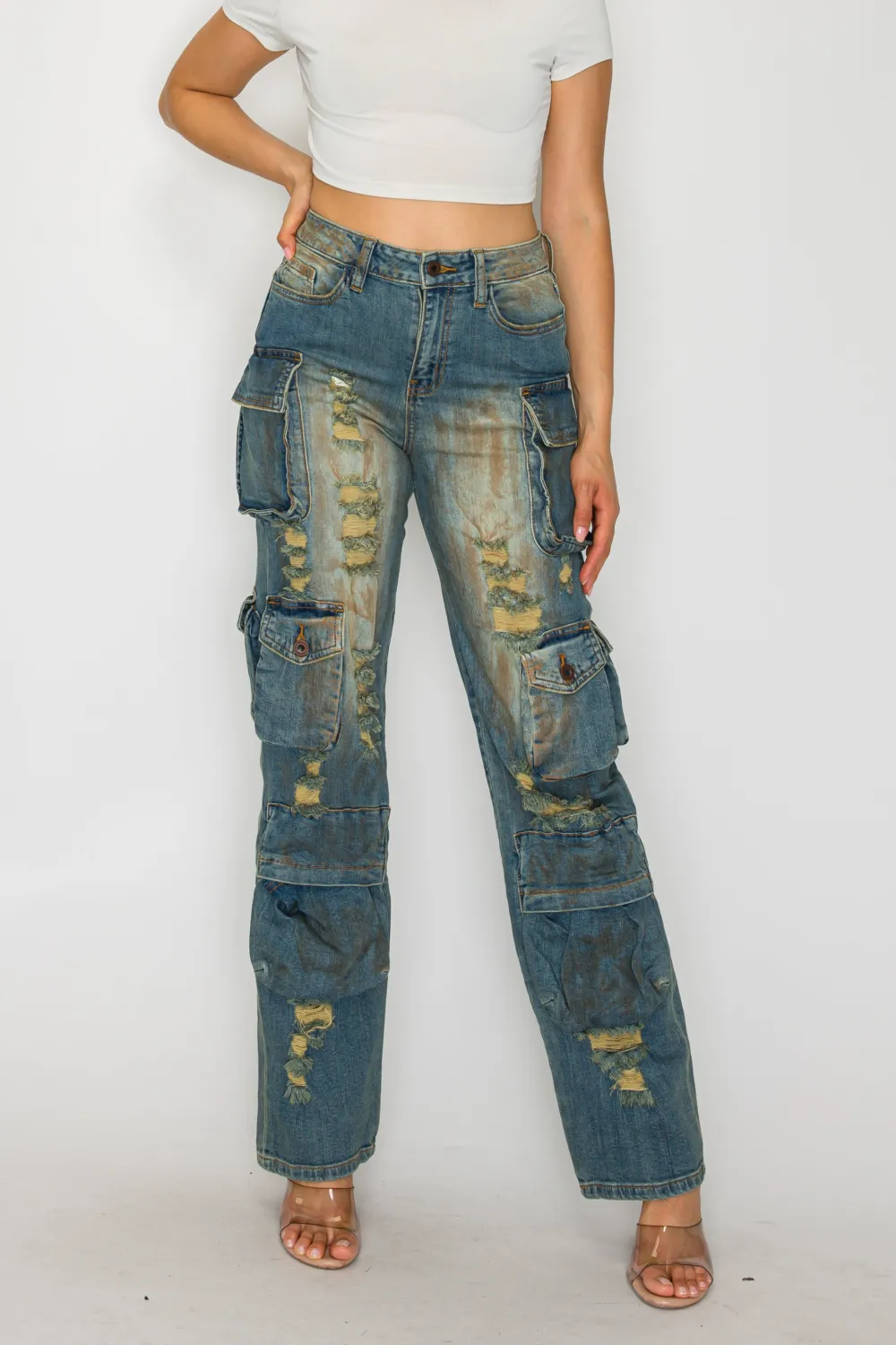 Mid-Rise Baggy Cargo Jeans