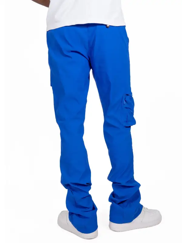 Nylon Stacked Cargo Pants - Royal Blue
